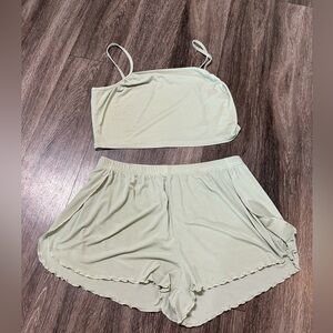 Green camisole pajama set with slit shorts
